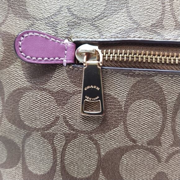 Coach Gallery Signature Brown Coated Leather Double Handles Tote Shoulder Bag - Picture 4 of 16